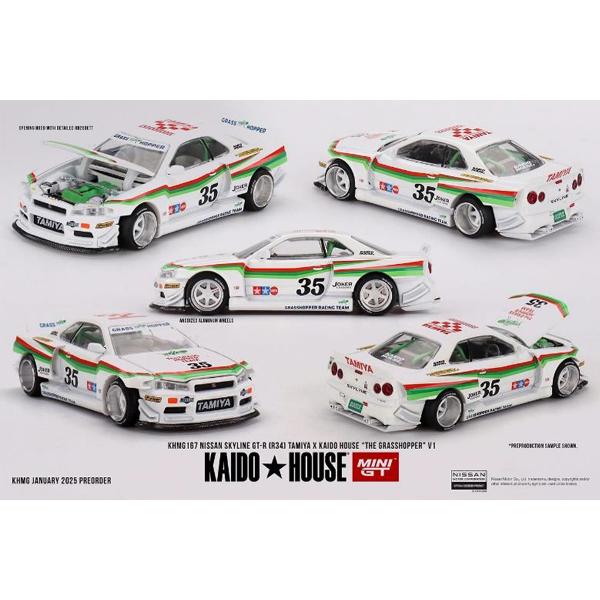 MINI-GT 1/64 Nissan スカイライン GT-R R34 TAMIYA x KAIDO HOUSE "グラスホッパー" V1(右ハンドル) (KHMG167) | 