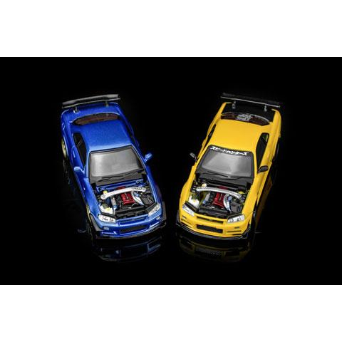 MOTORHELIX 1/64 Nissan Skyline GT-R (R34) Customized Lightning Yellow w/GT Aero Kit (M63475) |  | 04