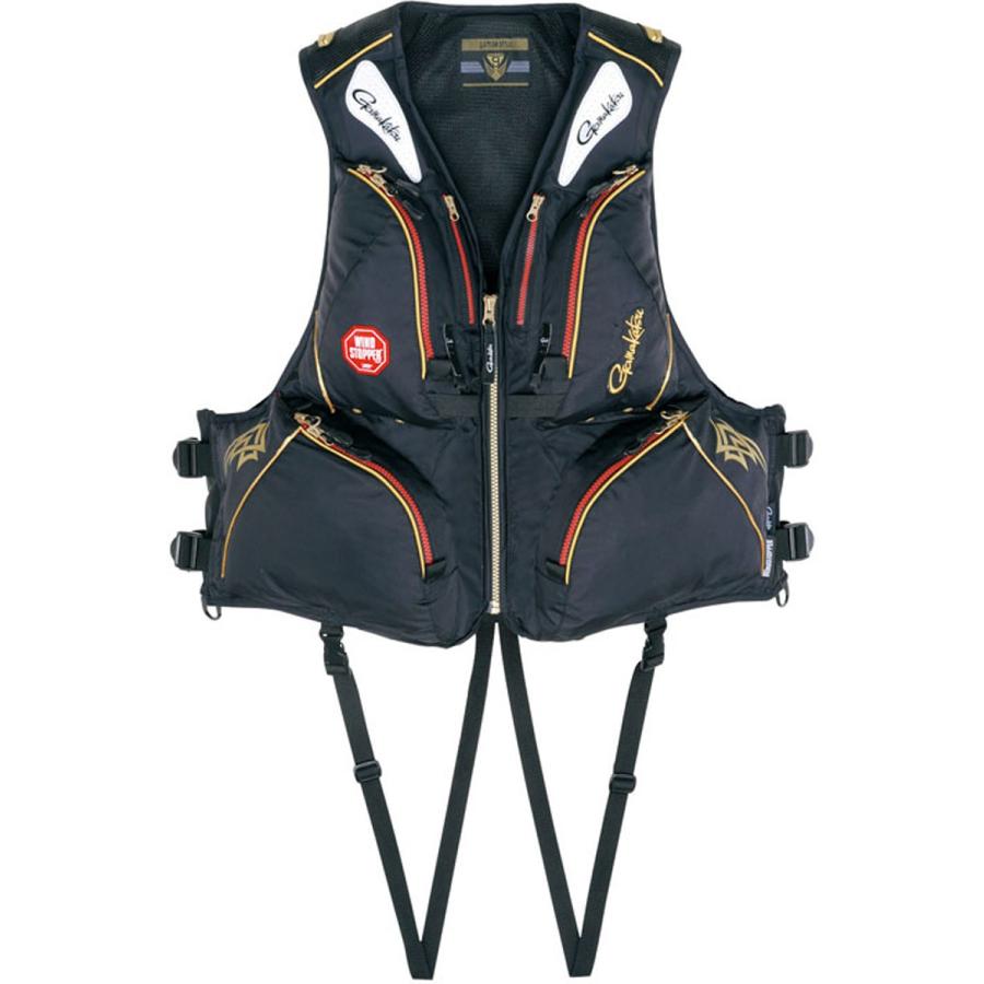 ガマカツ ウィンドST Fベスト GM2163 BK×ゴールド 3L