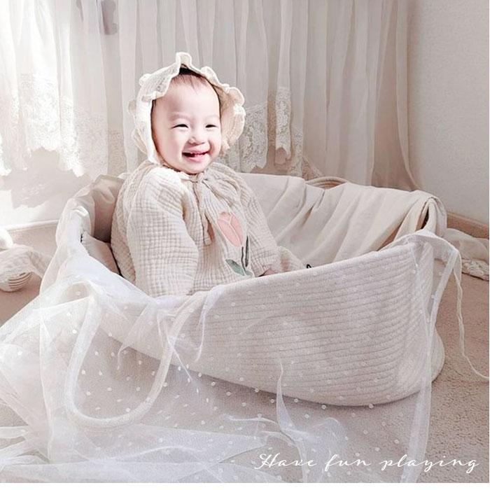 クーファン 通販クーファン かご 好評 ベビーバスケット ベビー クーハン カゴ 籠 バスケット ロープ編み ベビーキャリー ベビーベッド 赤ちゃん 持ち運び コン