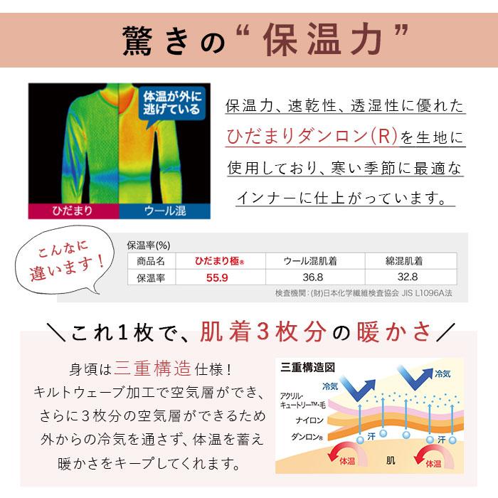 肌着 通販肌着 ひだまり極 メンズ 長袖 レディース 暖かい 肌着下 上のみ ブランド 雪山 下着 Ｕ首 インナーウェア 極み 紳士 高齢者 防寒 アンダーウェア