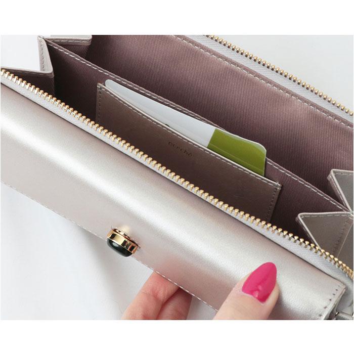 ラベンダー系統 がま口 長財布 新品未使用 かわいい perche ペルケ perche ジェムストーンがま口長財布 （ラベンダー