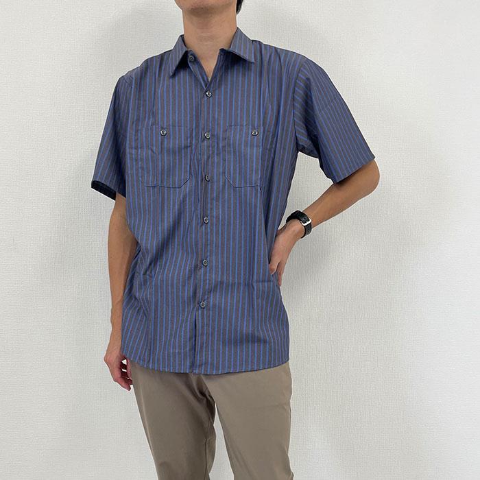 【激レア・美品】鹿島アントラーズ RED KAP ワークシャツ 半袖 ネイビー RED KAP（レッドキャップ） ストライプ ワークシャツ メンズ 半袖