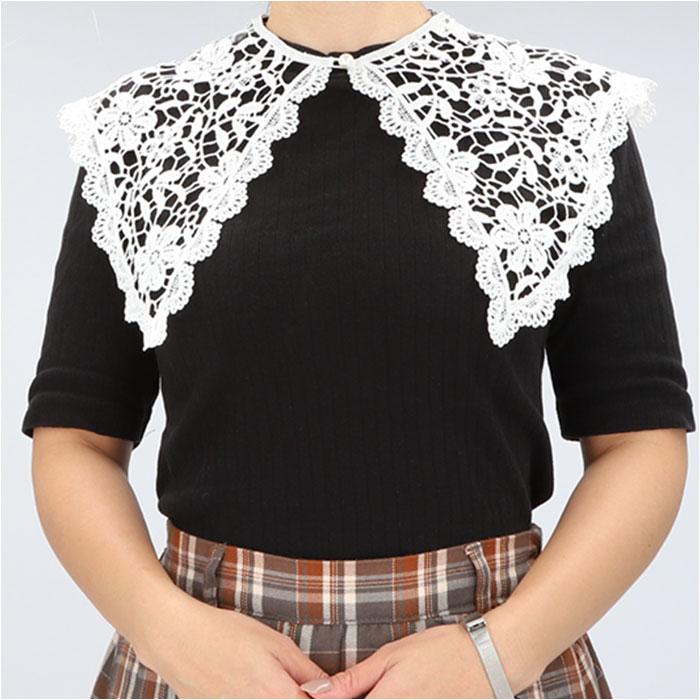 アンティーク ブルージュボビン編レースカラー 付け襟 ヘッドドレス 花柄釦２個付 つけ襟 通販つけ襟 レース ボタン 付け襟 つけえり レース襟 レース