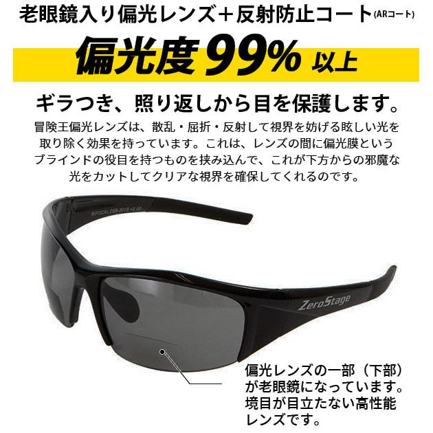 偏光サングラス サングラス 老眼鏡付き メンズ レディース 偏光 UVカット 老眼鏡入 スポーツ ドライブ ZSB-201 ゼロステージ バイフォーカル ブルーライトカット | 冒険王 | 05