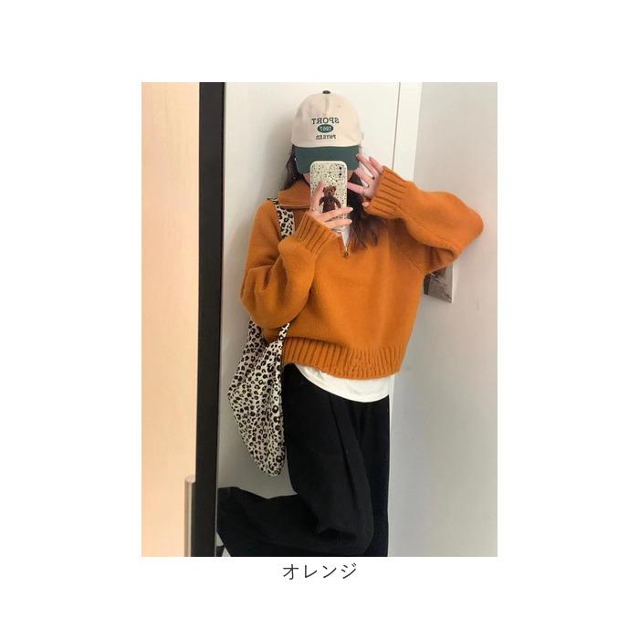 セーター ハーフジップ レディース 通販 スタンドカラー プルオーバー ジップアップ 長袖 厚手 厚め ゆったり 体型カバー ラグランスリーブ 秋 冬 冬物 セーター |  | 18