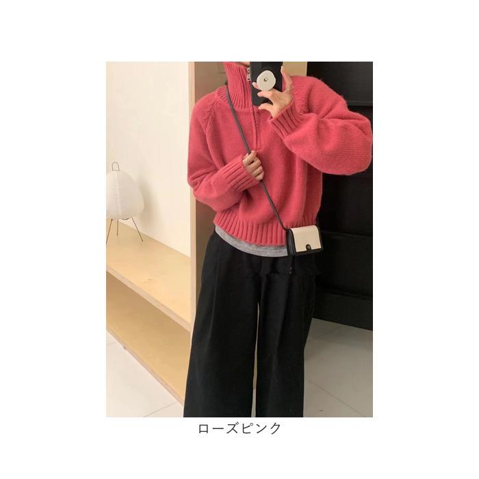 セーター ハーフジップ レディース 通販 スタンドカラー プルオーバー ジップアップ 長袖 厚手 厚め ゆったり 体型カバー ラグランスリーブ 秋 冬 冬物 セーター |  | 20