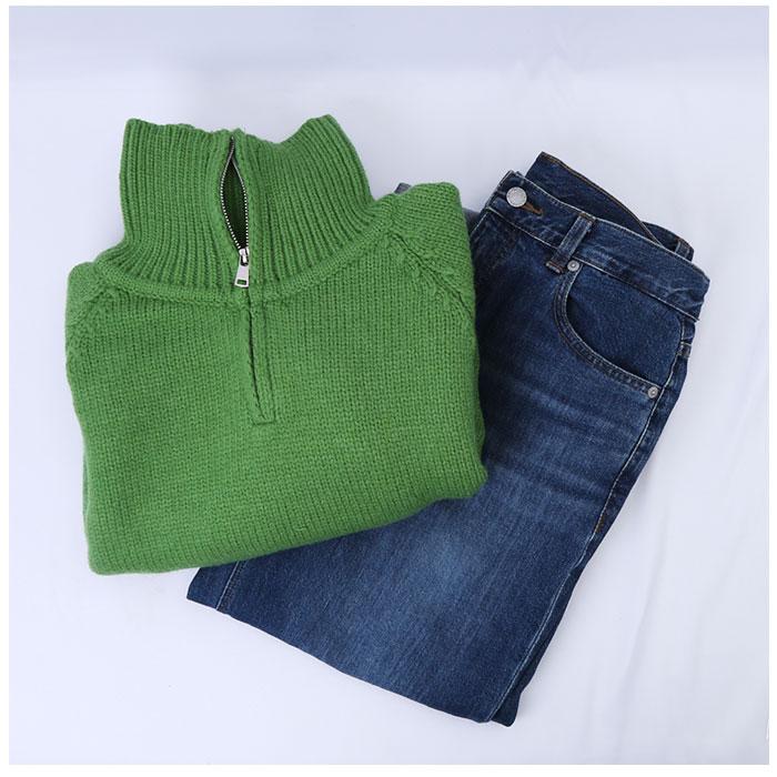 セーター ハーフジップ レディース 通販 スタンドカラー プルオーバー ジップアップ 長袖 厚手 厚め ゆったり 体型カバー ラグランスリーブ 秋 冬 冬物 セーター |  | 12