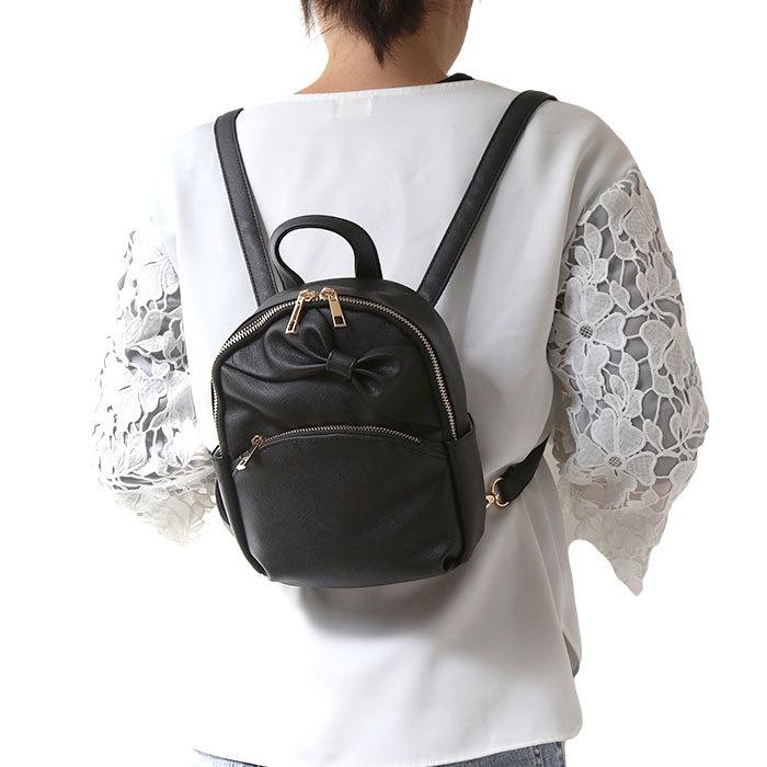ミニリュック レディース 通販 女の子 女子高生 リュック 小学生 子供 小さめ リボン 合皮 フェイクレザー ナイロン ショルダー 2way 無地 ブラック 黒 Backyard Family 通販 Paypayモール