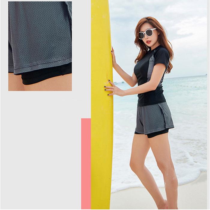 フィットネス水着 レディース セパレート オシャレ 水着 上下 ママ水着 カバーアップ 可愛い 大人 体型カバー ハーフパンツ 半袖 ブラ一体型 胸パッド付 | ブランド登録なし | 17
