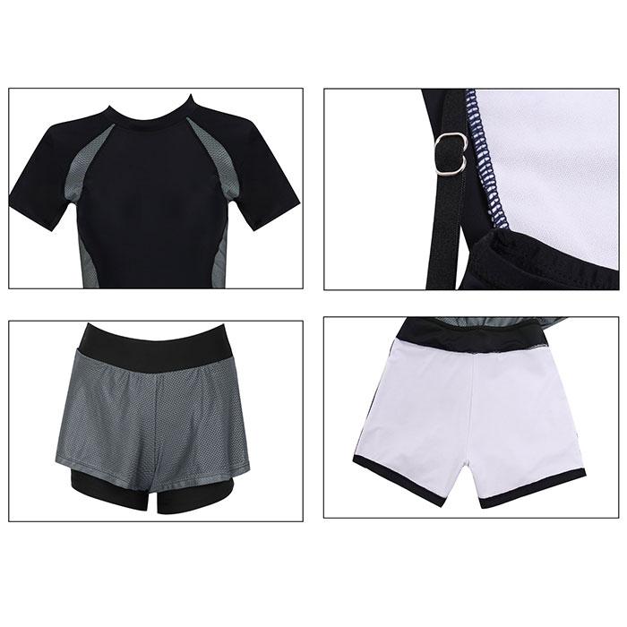 フィットネス水着 レディース セパレート オシャレ 水着 上下 ママ水着 カバーアップ 可愛い 大人 体型カバー ハーフパンツ 半袖 ブラ一体型 胸パッド付 | ブランド登録なし | 19