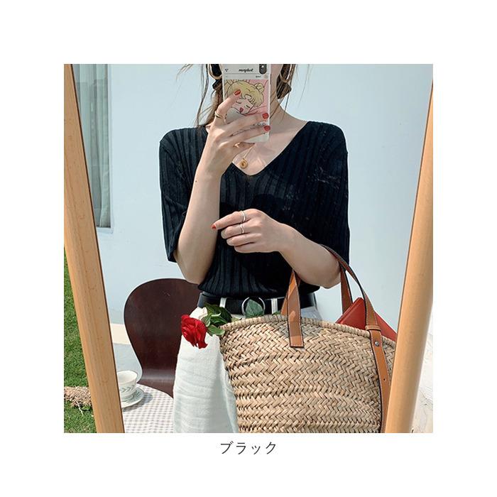レディース 通販レディース サマーニット ニット 半袖ニット vネック tシャツ カットソー トップス 半袖 春 夏 秋 ゆったり おしゃれ 無地 きれいめ  レディース | ブランド登録なし | 22