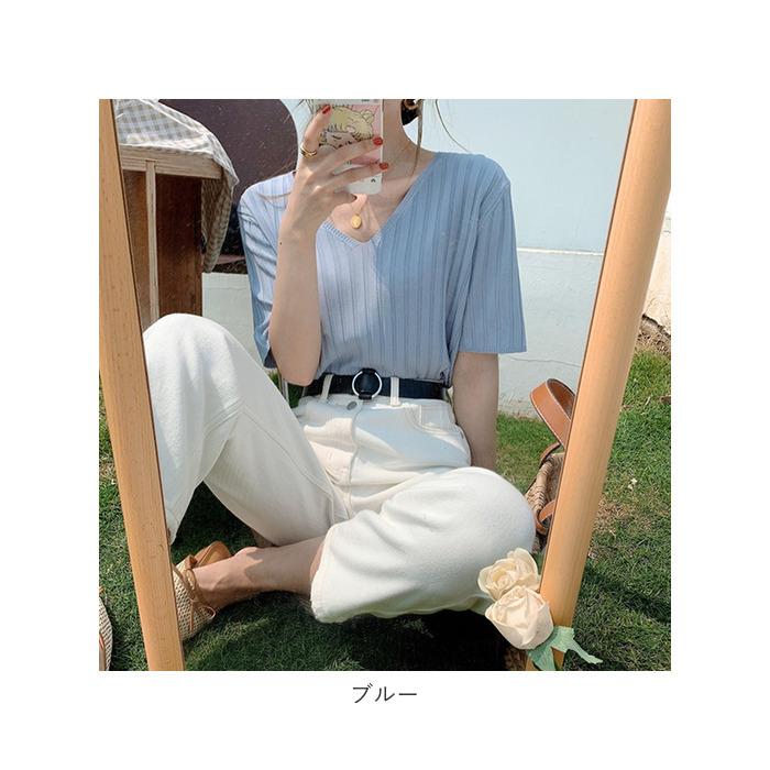 レディース 通販レディース サマーニット ニット 半袖ニット vネック tシャツ カットソー トップス 半袖 春 夏 秋 ゆったり おしゃれ 無地 きれいめ  レディース | ブランド登録なし | 24