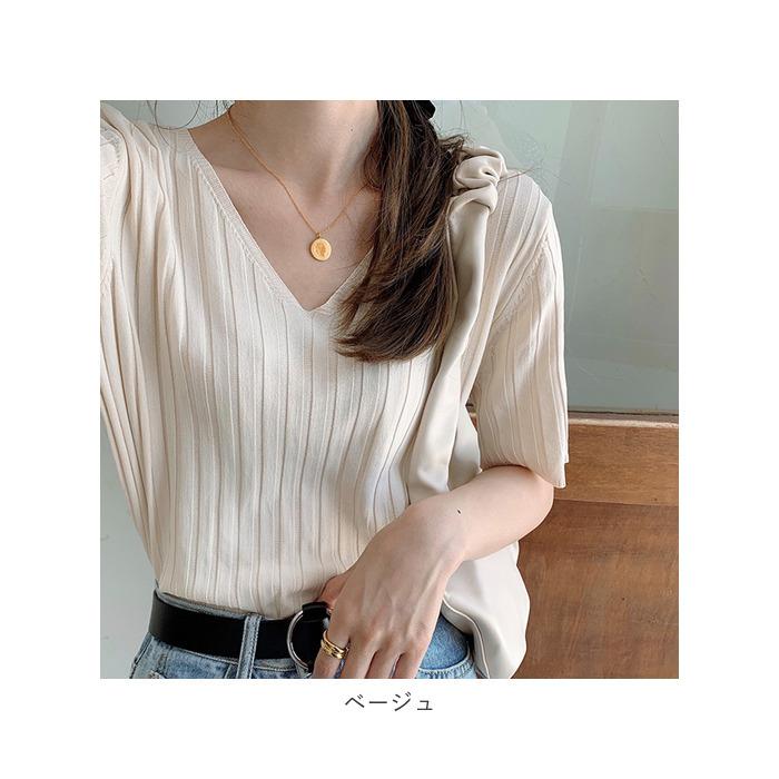 レディース 通販レディース サマーニット ニット 半袖ニット vネック tシャツ カットソー トップス 半袖 春 夏 秋 ゆったり おしゃれ 無地 きれいめ  レディース | ブランド登録なし | 25