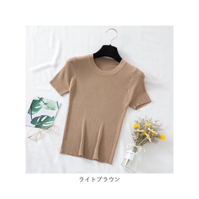 ニット 半袖 通勤 ラウンドネック 通販 Tシャツ セーター タイト スリム フィット プルオーバー 春 夏 薄手 上品 無地 シンプル きれいめ 着回し ニット | ブランド登録なし | 20