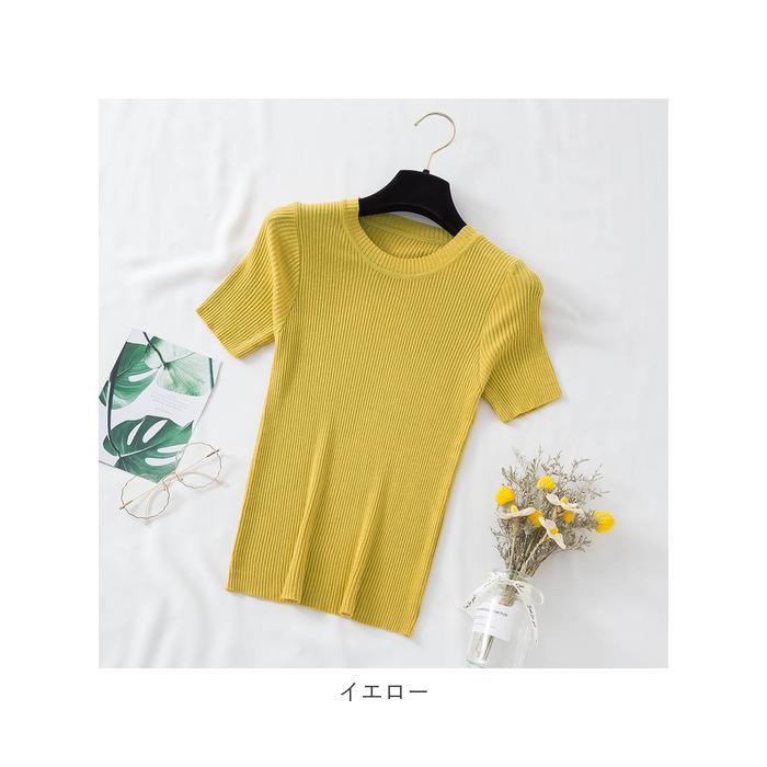 ニット 半袖 通勤 ラウンドネック 通販 Tシャツ セーター タイト スリム フィット プルオーバー 春 夏 薄手 上品 無地 シンプル きれいめ 着回し ニット | ブランド登録なし | 22