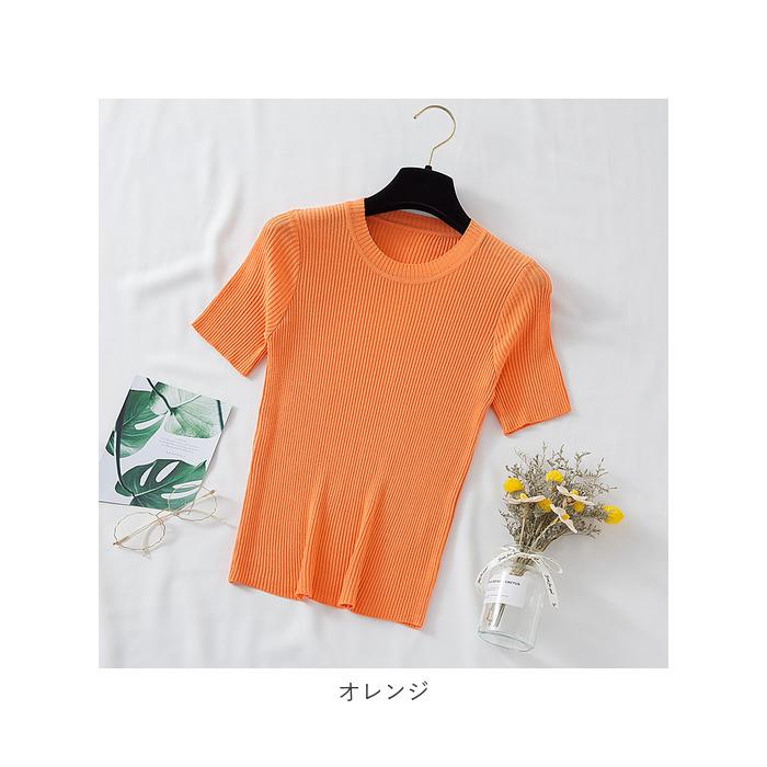 ニット 半袖 通勤 ラウンドネック 通販 Tシャツ セーター タイト スリム フィット プルオーバー 春 夏 薄手 上品 無地 シンプル きれいめ 着回し ニット | ブランド登録なし | 25