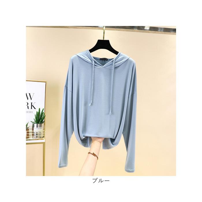 パーカー レディース 長袖 通販 プルオーバー ブラウス ルームウエア ルームウェア フード付き フード インナー アウター 薄手 薄い ソフト 大人 パーカー | BACKYARD FAMILY | 22
