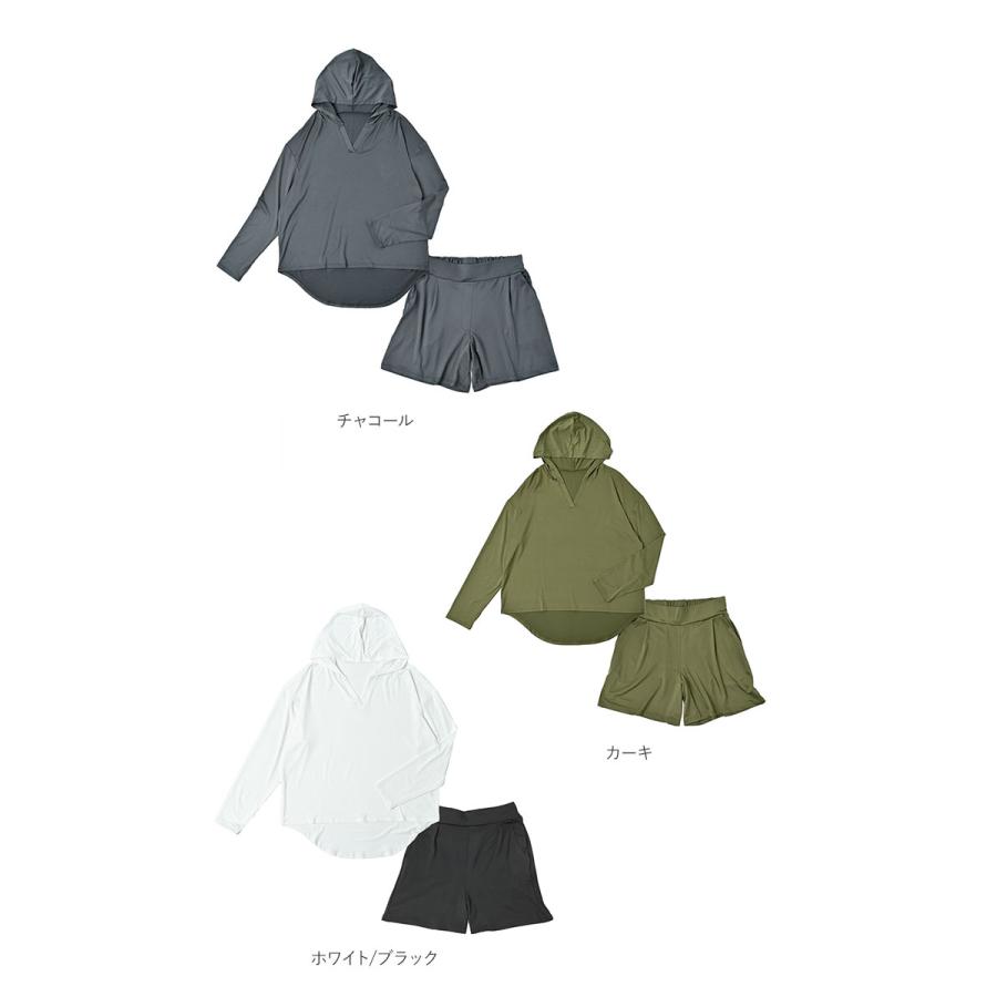 ラッシュガード レディース 上下セット 通販 長袖 おしゃれ パーカー プルオーバー 無地 シンプル ショートパンツ セットアップ UVカット ラッシュガード |  | 25