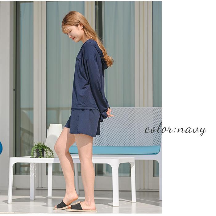 ラッシュガード レディース 上下セット 通販 長袖 おしゃれ パーカー プルオーバー 無地 シンプル ショートパンツ セットアップ UVカット ラッシュガード |  | 14