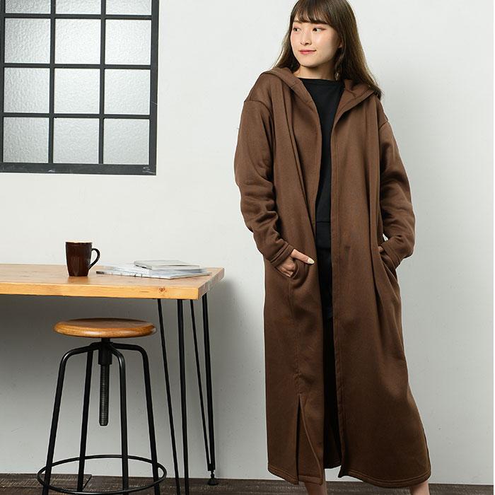 コーディガン 通販 秋 冬 アウター レディース 秋冬 上着 ワンマイルウェア フード付き フーディ ロング マキシ丈 裏起毛 ふわふわ もこもこ コーディガン | 