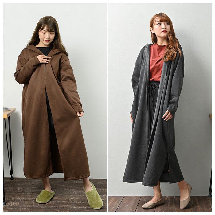 コーディガン 通販 秋 冬 アウター レディース 秋冬 上着 ワンマイルウェア フード付き フーディ ロング マキシ丈 裏起毛 ふわふわ もこもこ コーディガン |  | 12