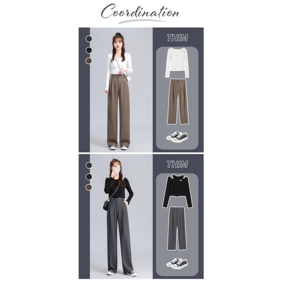 パンツ レディース きれいめ 通販 ストレートパンツ ワイドパンツ おしゃれ ハイウエスト 長ズボン ロングパンツ ウエスト ゴム オフィス 通勤 秋冬 秋 冬 | ブランド登録なし | 15