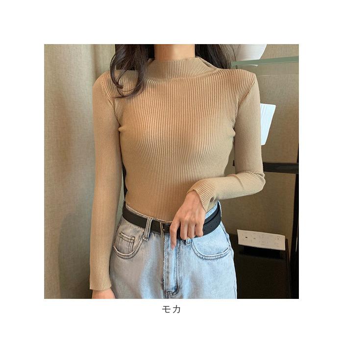 ニット 通販ニット セーター レディース ハイネック リブニット リブ 長袖 ボトルネック 伸縮性 ストレッチ 薄手 重ね着 防寒 フィット カジュアル ニット | ブランド登録なし | 20