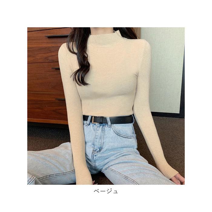 ニット 通販ニット セーター レディース ハイネック リブニット リブ 長袖 ボトルネック 伸縮性 ストレッチ 薄手 重ね着 防寒 フィット カジュアル ニット | ブランド登録なし | 23