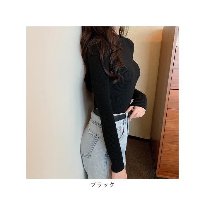 ニット 通販ニット セーター レディース ハイネック リブニット リブ 長袖 ボトルネック 伸縮性 ストレッチ 薄手 重ね着 防寒 フィット カジュアル ニット | ブランド登録なし | 24