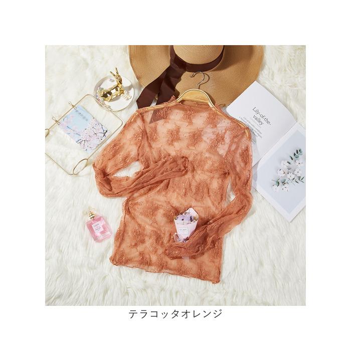 レース トップス 長袖 通販 シアートップス 透け インナー ハイネック ブラウス シャツ レディース シースルー レイヤード 重ね着 肌隠し カバー レース | BACKYARD FAMILY | 20