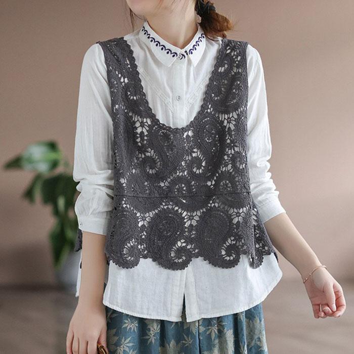 KAPITAL インディゴ コットンリネン レース編みベスト KAPITAL