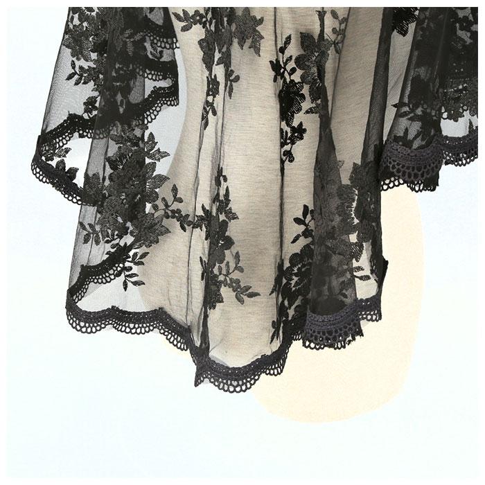 結婚式 ショール ボレロ 通販 レース フォーマル ケープ風 かぶり 肩掛け パーティ 披露宴 二次会 パーティー 発表会 パーティードレス 刺繍 花 黒 結婚式 | ブランド登録なし | 10