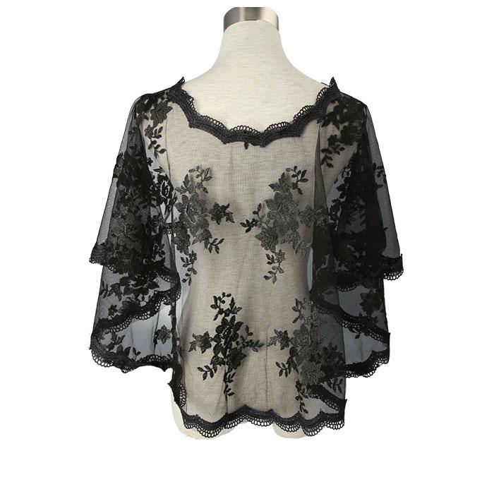 結婚式 ショール ボレロ 通販 レース フォーマル ケープ風 かぶり 肩掛け パーティ 披露宴 二次会 パーティー 発表会 パーティードレス 刺繍 花 黒 結婚式 | ブランド登録なし | 07