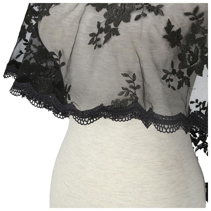 結婚式 ショール ボレロ 通販 レース フォーマル ケープ風 かぶり 肩掛け パーティ 披露宴 二次会 パーティー 発表会 パーティードレス 刺繍 花 黒 結婚式 | ブランド登録なし | 09