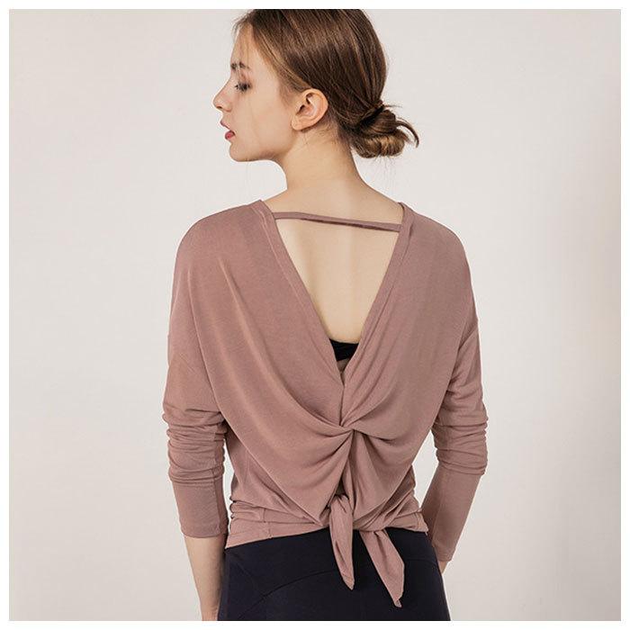 ヨガウェア トップス 長袖 レディース おしゃれトップス ロング丈 おしゃれ 体型カバー 体形カバー ツイストデザイン 背中開き 背中あき ヨガウェア |  | 05