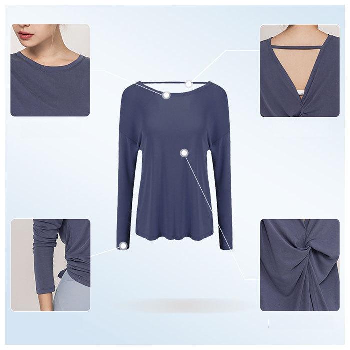 ヨガウェア トップス 長袖 レディース おしゃれトップス ロング丈 おしゃれ 体型カバー 体形カバー ツイストデザイン 背中開き 背中あき ヨガウェア |  | 07