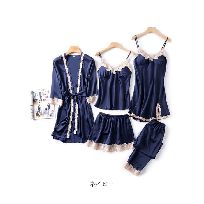 ルームウェア 通販ルームウェア レディース セット 5点 5点セット ネグリジェ ナイトウェア サテン 上下セット ガウン キャミソール ルームウェア | ブランド登録なし | 16