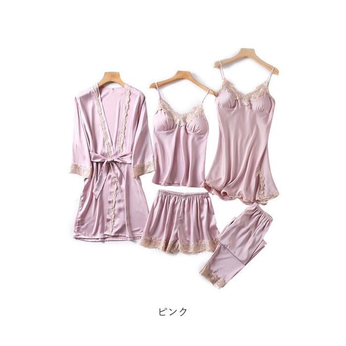 ルームウェア 通販ルームウェア レディース セット 5点 5点セット ネグリジェ ナイトウェア サテン 上下セット ガウン キャミソール ルームウェア | ブランド登録なし | 17