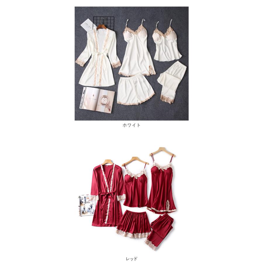 ルームウェア 通販ルームウェア レディース セット 5点 5点セット ネグリジェ ナイトウェア サテン 上下セット ガウン キャミソール ルームウェア | ブランド登録なし | 19