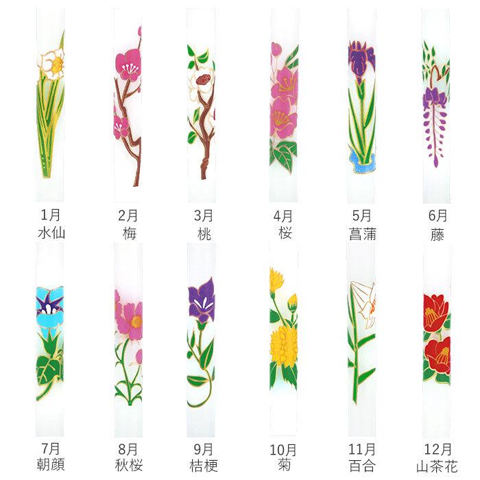 花ろうそく セット 通販 1号5 12本入 ろうそく ロウソク ローソク 12ヶ月 季節の花 盆提灯 霊前灯 ロウソク 初盆 お盆 祭壇 お盆 法事 喪中見舞い 箱入り|BACKYARD FAMILY|02