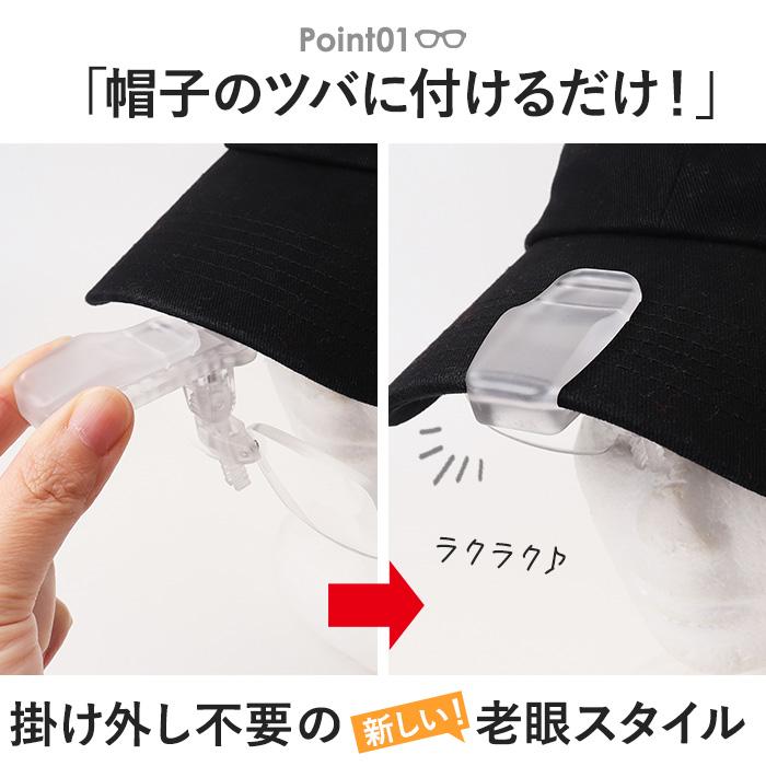 冒険王 老眼鏡 帽子用 通販 帽子用老眼鏡 シニアグラス ネオキャップシニア 眼鏡 めがね メガネ 帽子に装着 帽子につける 帽子対応 クリップオン 冒険王 |  | 06