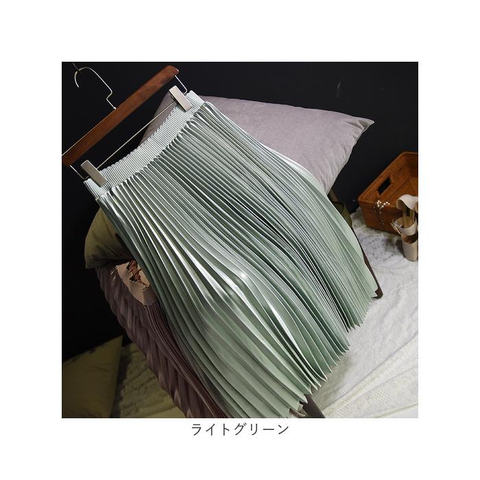 プリーツスカート ロング 通販 ロングスカート スカート ボトムス レディース 膝下丈 ミモレ丈 シンプル 無地 ウエストゴム サテン Aライン 秋 プリーツスカート |  | 10