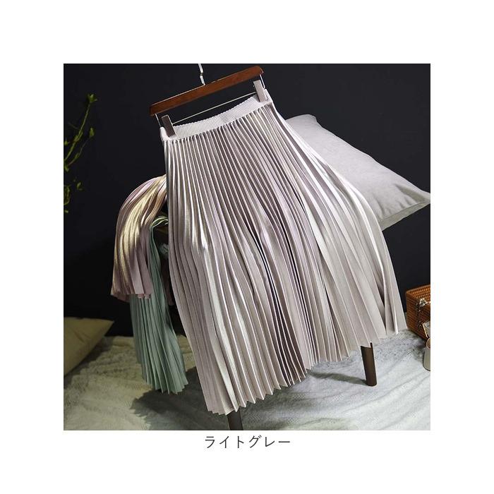 プリーツスカート ロング 通販 ロングスカート スカート ボトムス レディース 膝下丈 ミモレ丈 シンプル 無地 ウエストゴム サテン Aライン 秋 プリーツスカート |  | 12