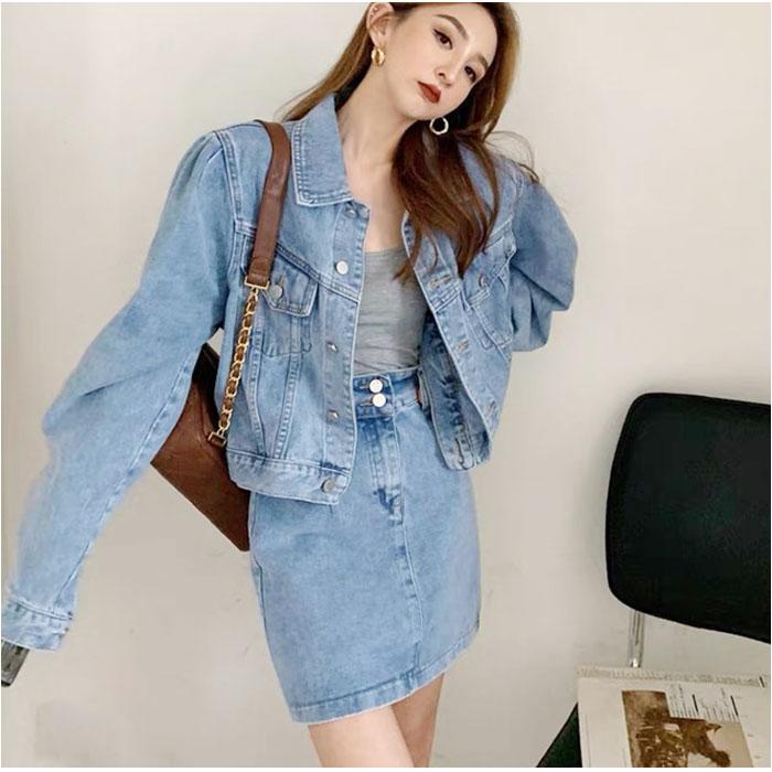   デニム セットアップ デニムジャケット デニムスカート セットアップ デニム デニムジャケット プリーツスカート 長袖
