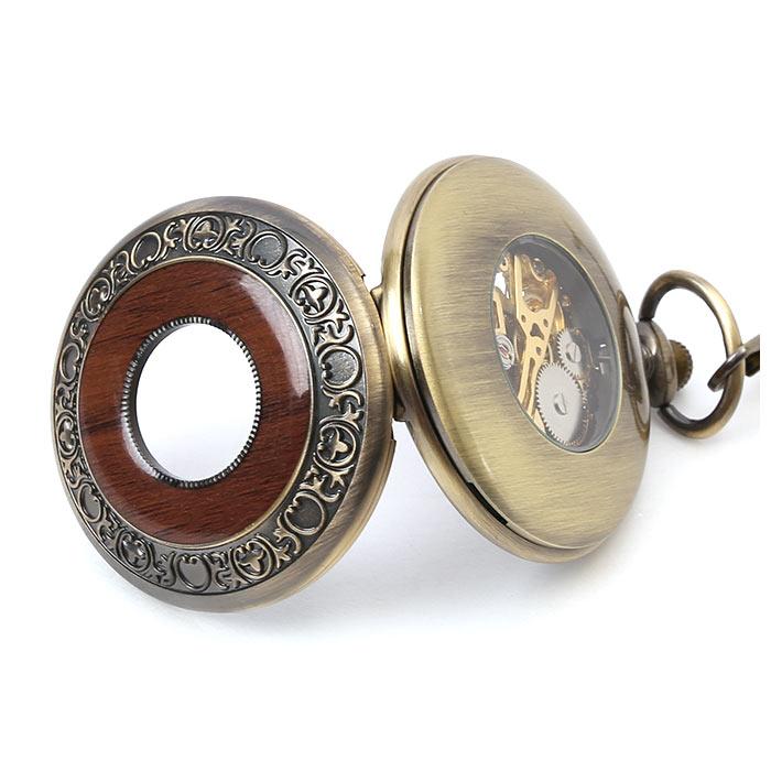 懐中時計 チェーン 通販 スチームパンク ポケットウォッチ ナースウォッチ 機械式 手巻き 時計 高級 アナログ 木目調 レトロ アンティーク ローマ数字 懐中時計 | チェーン | 08