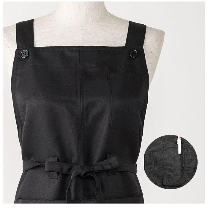 エプロン おしゃれ 通販  ナチュラル レディース メンズ 男女兼用 撥水加工 ロング丈 ブラック ワンピース フリーサイズ サロン カフェ 長め エプロン |  | 06