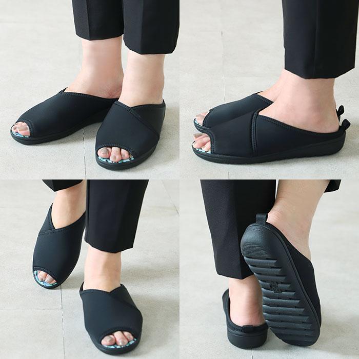 サンダル レディース つっかけ 通販 パンジー おしゃれ 歩きやすい 室内履き ルームシューズ オフィスサンダル 外履き スリッパ S M L サイズ ブラック サンダル | PANSY | 13