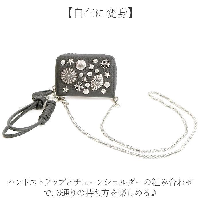 ペルケ ウォレットショルダー perche 80-06-00102 通販 お財布 財布 マルチスタッズ スマホ ストラップホルダー シート 小銭入れ ミニ サイフ 合皮 ペルケ | perche | 06