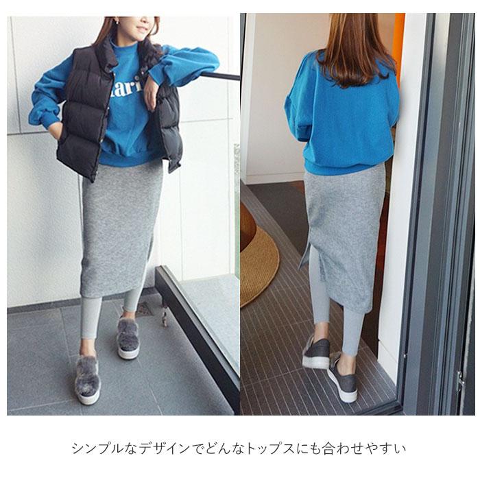 ウエストゴム 通販ウエストゴム スカート ひざ丈 レディース 膝丈 タイトスカート 裏地起毛 裏起毛 スリット レギンス付き スパッツ レギンス  ウエストゴム | ブランド登録なし | 02